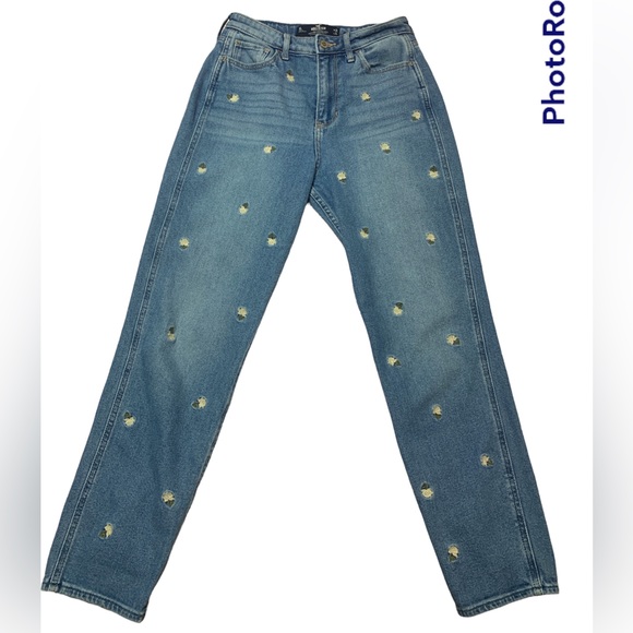 Hollister Ultra High Rise Mom Jeans Embroidered Flowers size 3L (25 or 26) - Picture 2 of 3